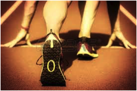 A sprinter prepares to explode off of his toes. Do the same at the end of each step.