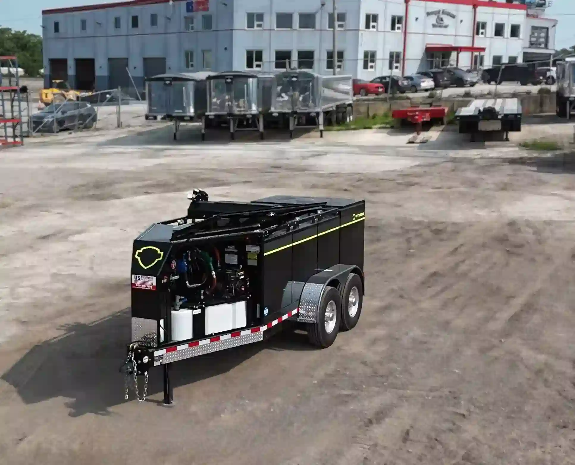 Thunder Creek mobile fuel trailer parked at an equipment yard, designed for on-site fueling and fluid service.
