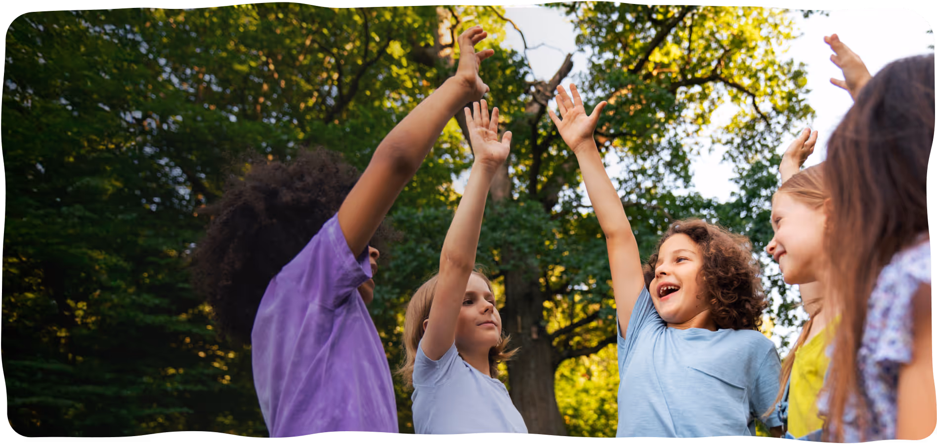 Background graphic in hero section with happy kids.