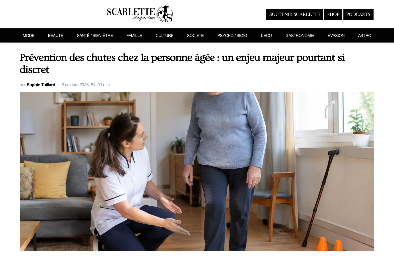 Aperçu de l'article de Scarlette Magazine sur la prévention des chutes chez la personne âgée