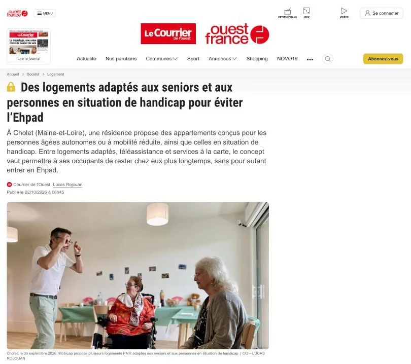 Aperçu de l'article du Courrier de l'Ouest sur la résidence Mobicap de Cholet