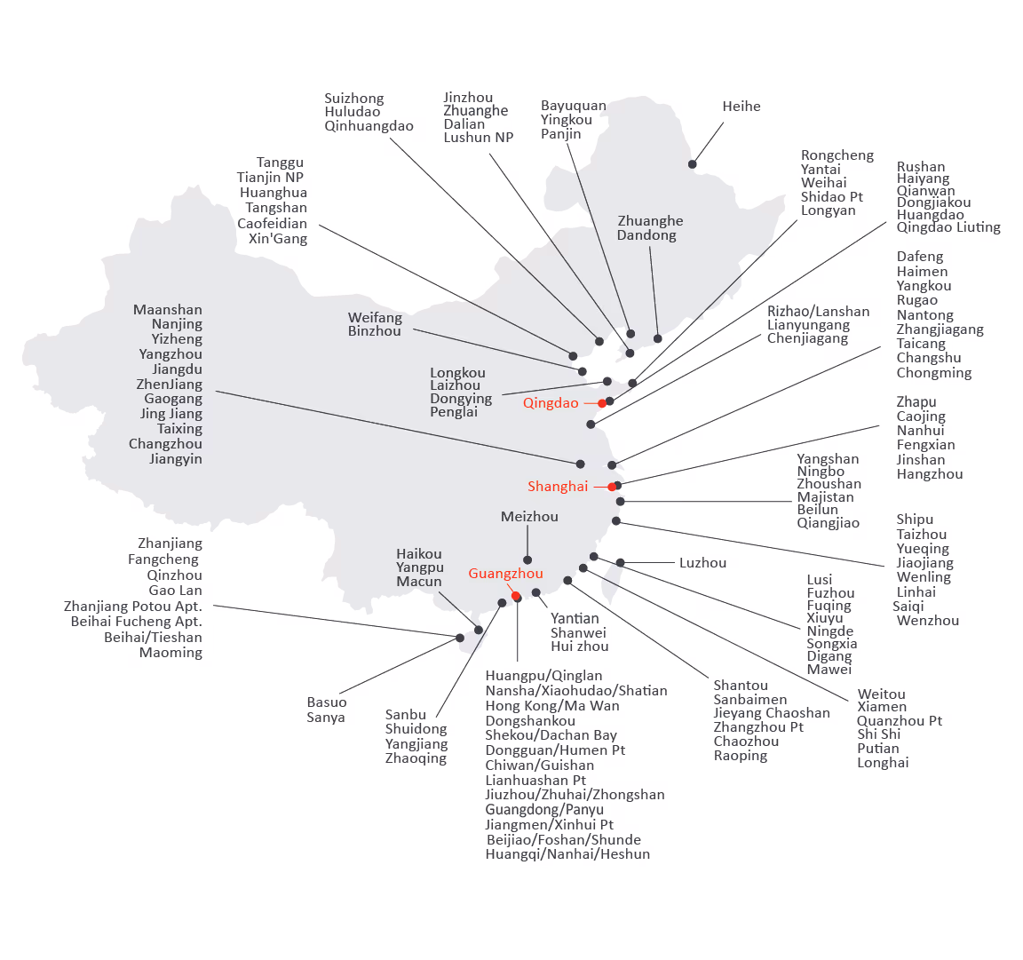 Map where Wrist Ship Supply deliver marine supplies in Singapore and Malaysia