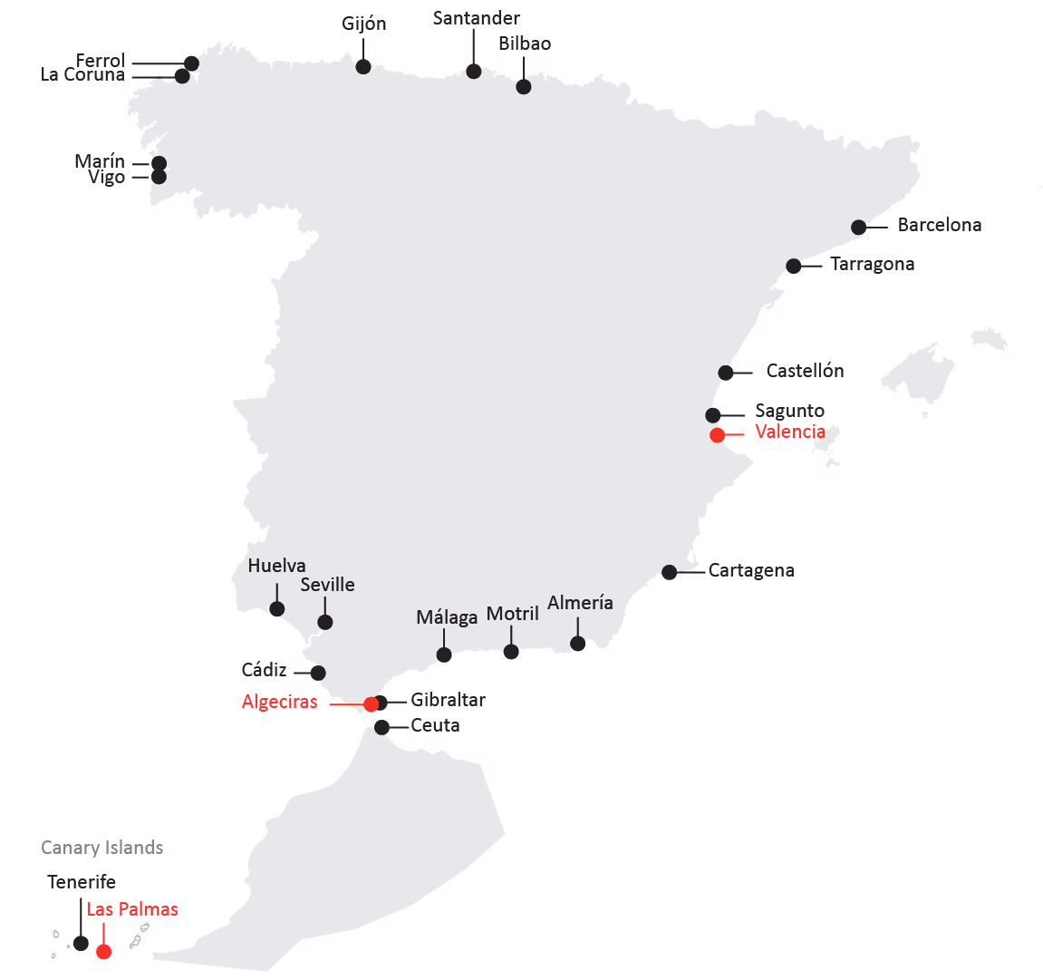 Map where Wrist Ship Supply deliver marine supplies in Singapore and Malaysia