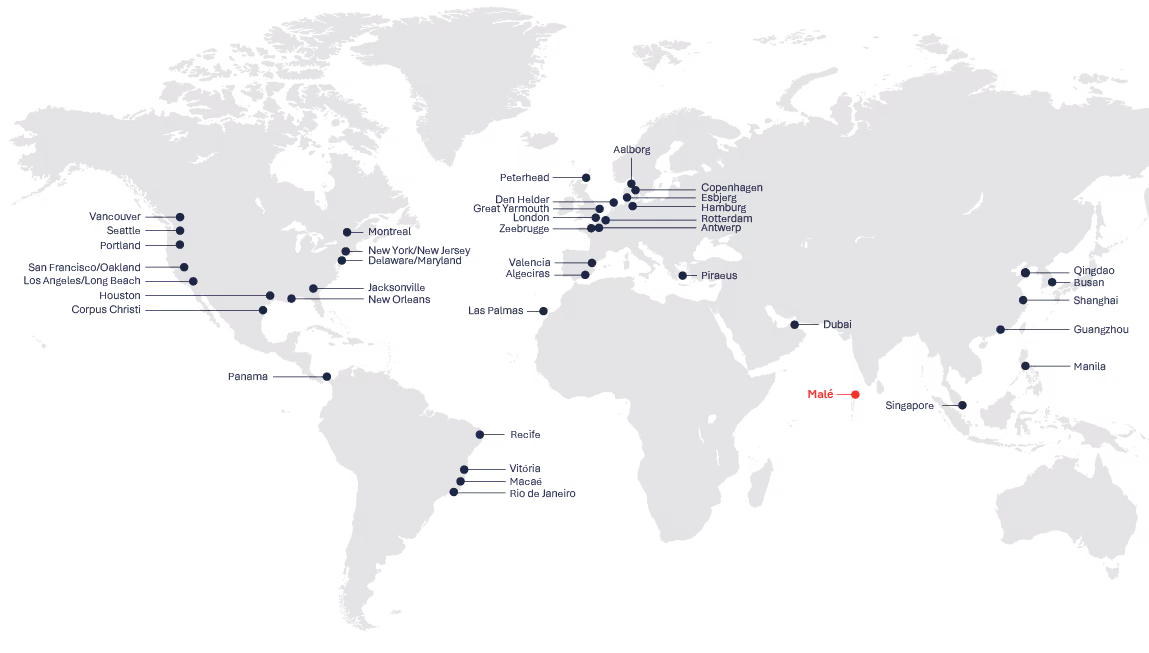 Map where Wrist Ship Supply deliver marine supplies in Singapore and Malaysia