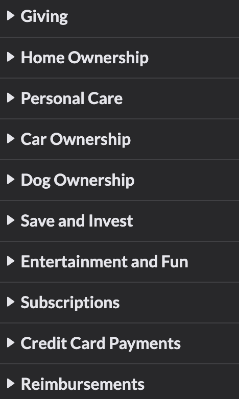YNAB budget categories