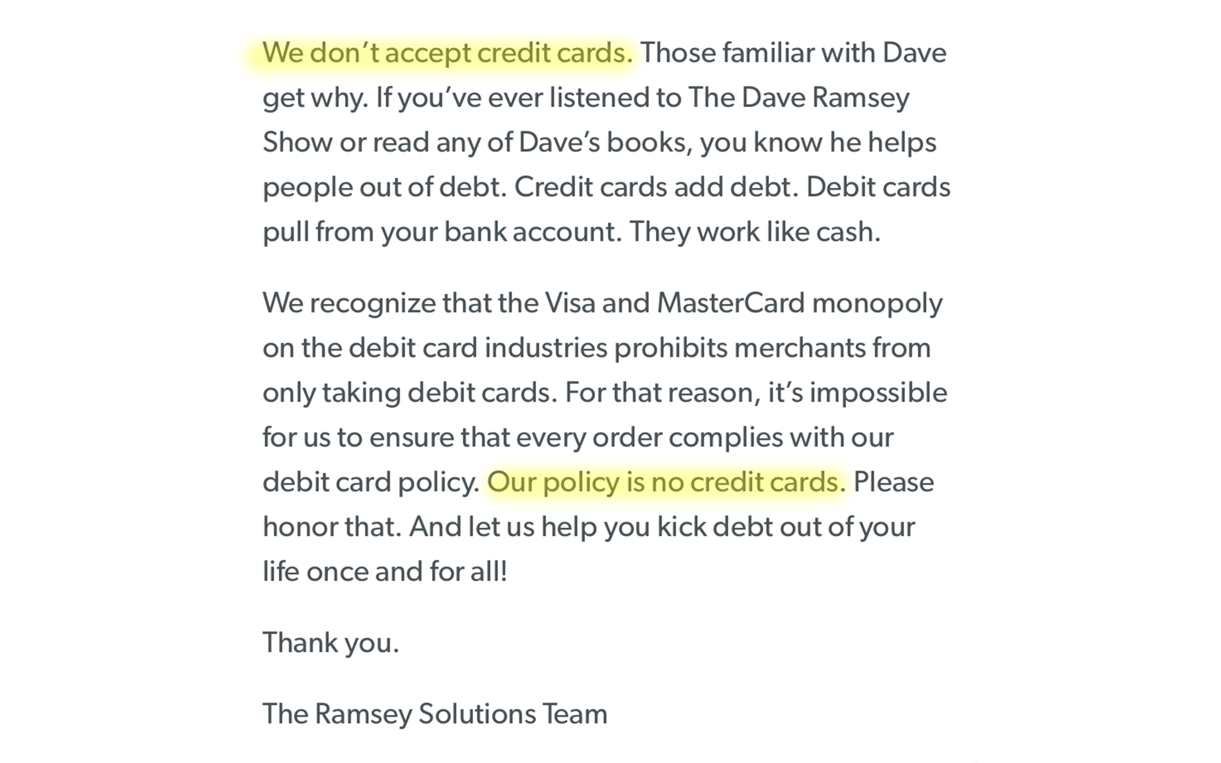 EveryDollar's Credit Card Policy