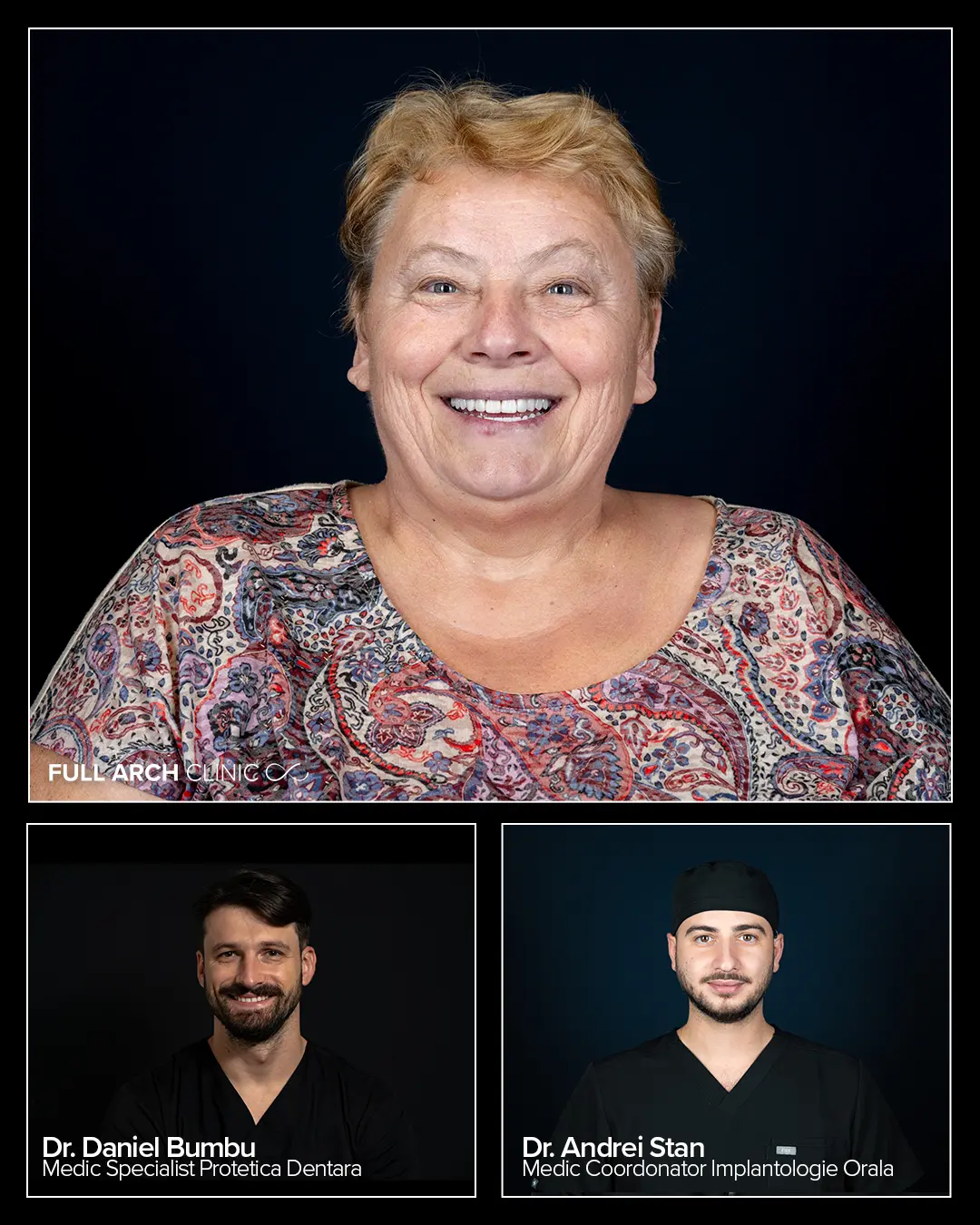 pacient la final de tratament si echipa medicala dr Andrei Stan si dr Daniel Bumbu