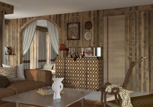 Design living room of the Arbois suite, at the Refuge Chez la Tante in Saint-Gervais Megève