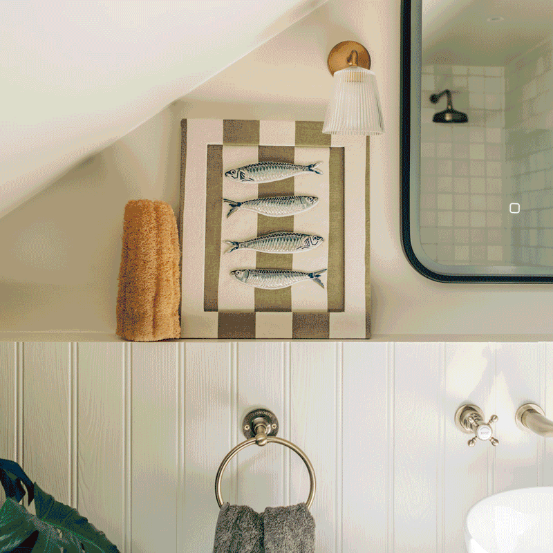 A selection of embroidery products from Norica Studios and a link to the Norica Studios website. Images include embroidered art pieces of sardines and a lobster, as well as a bespoke embroidered cushion