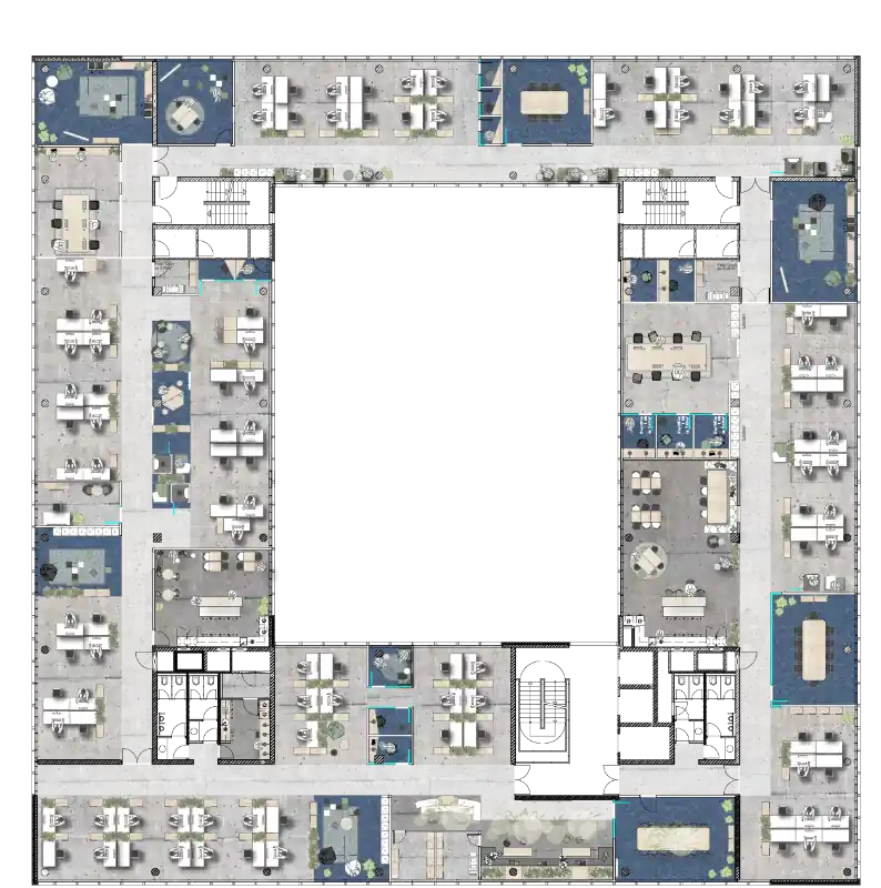Grundriss Regelgeschoss (2. OG) Konzept New Work