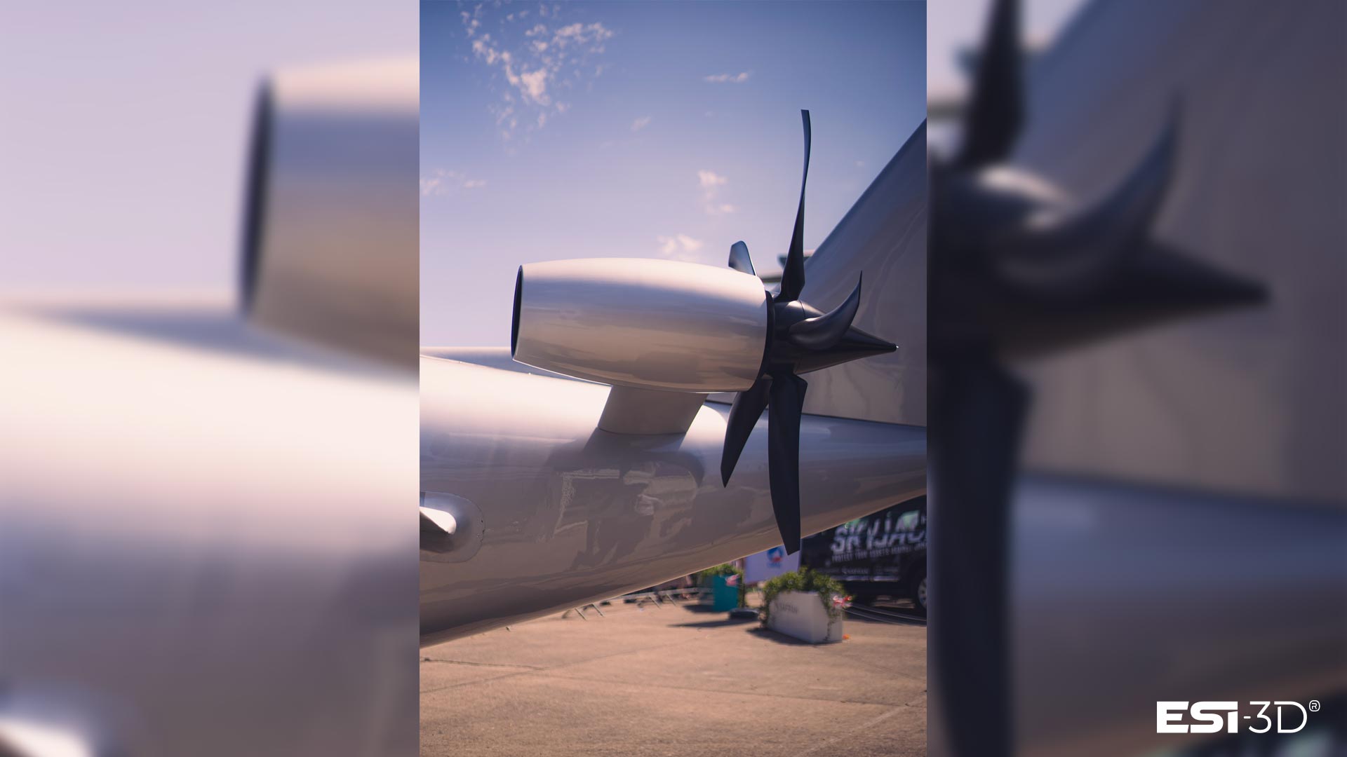 Présentation événementielle de maquette avion avec réacteurs factices en impression 3D au Salon du Bourget SIAE