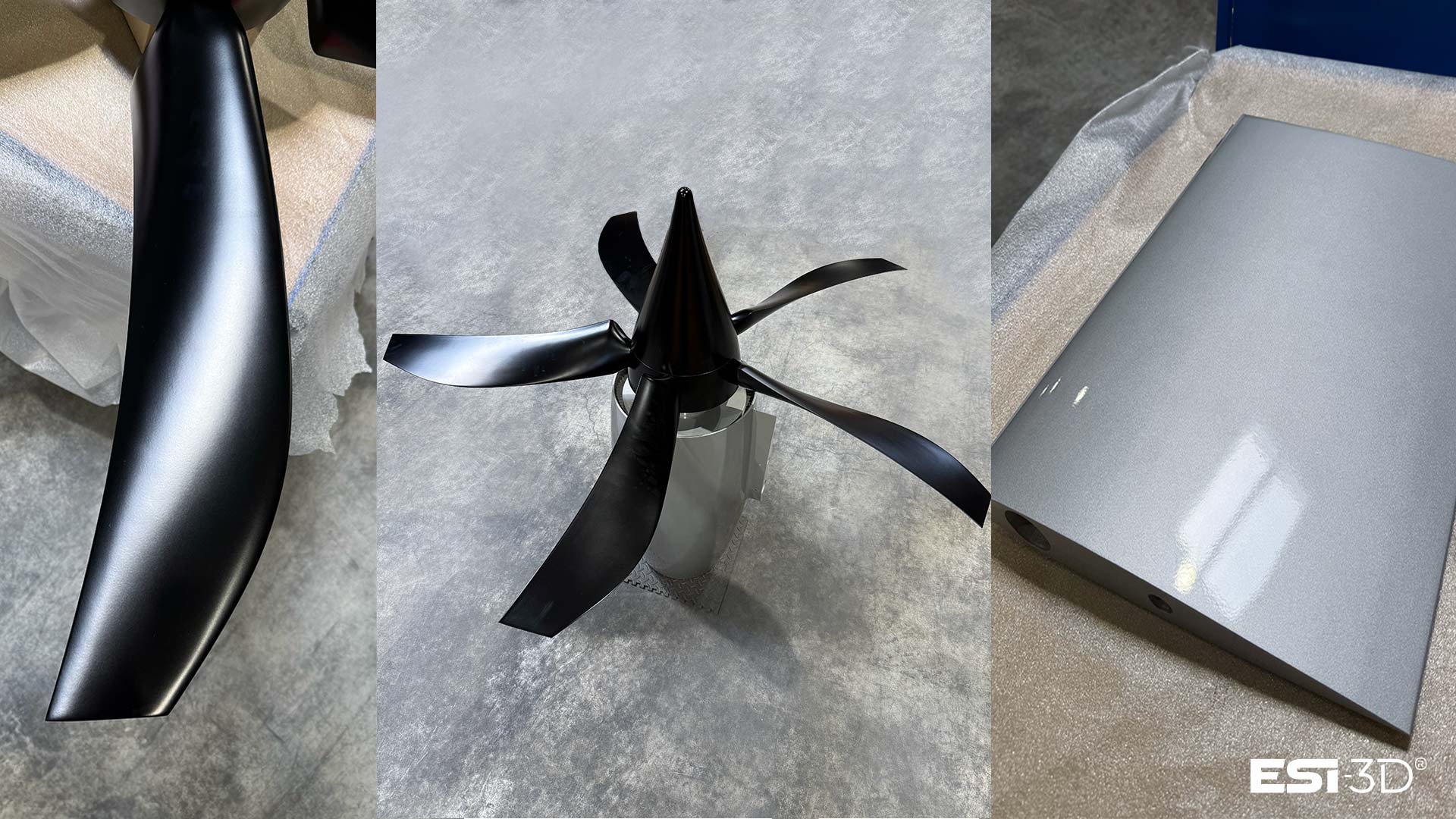 Application de peinture carrosserie haut de gamme sur réacteur de maquette avion en impression 3D