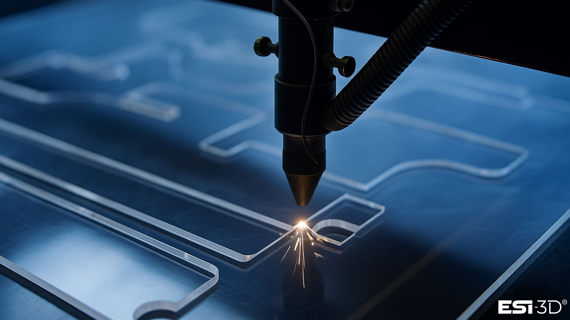 Découpe laser Co2 de plexiglass® transparent pour un client dans la communication.