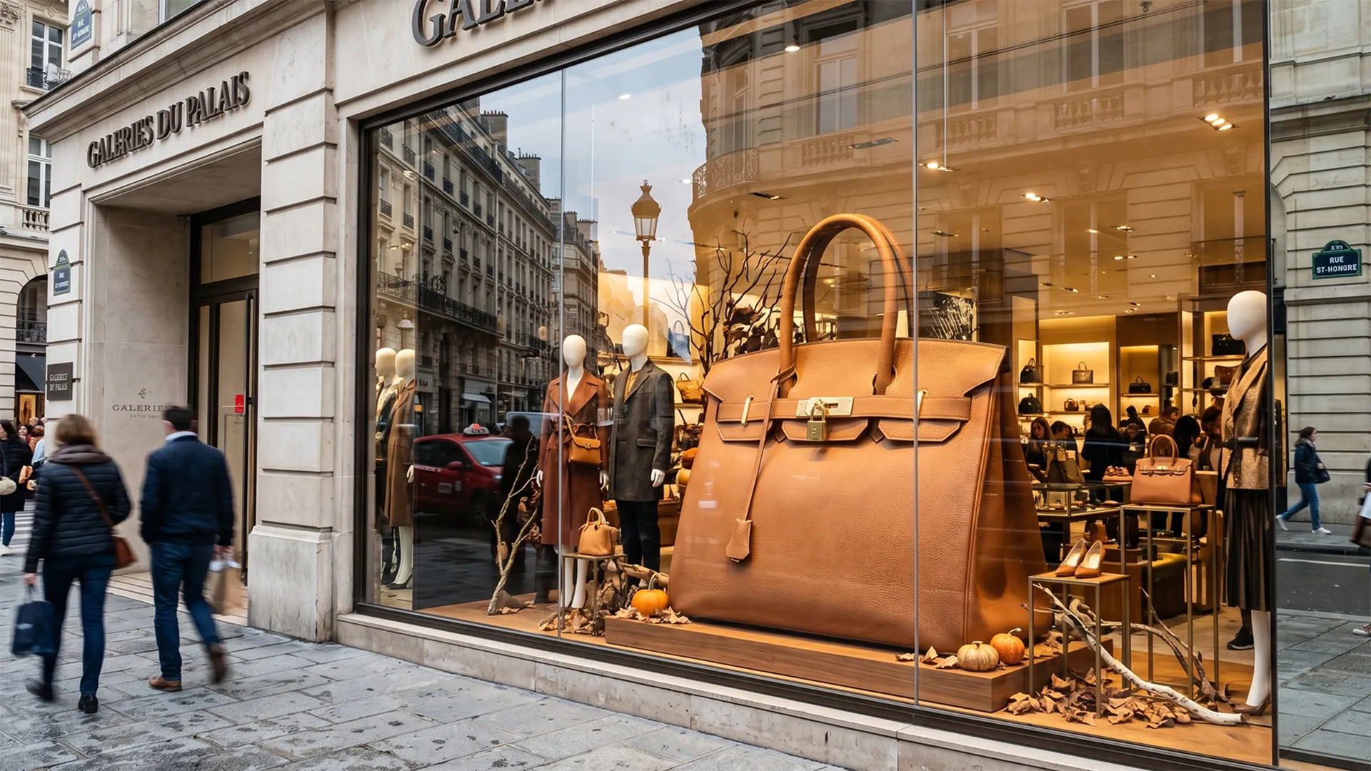 Sac de luxe géant réalisé sur mesure pour une vitrine de magasin, un événement de marque ou une scénographie commerciale, utilisé comme objet XXL de communication visuelle.