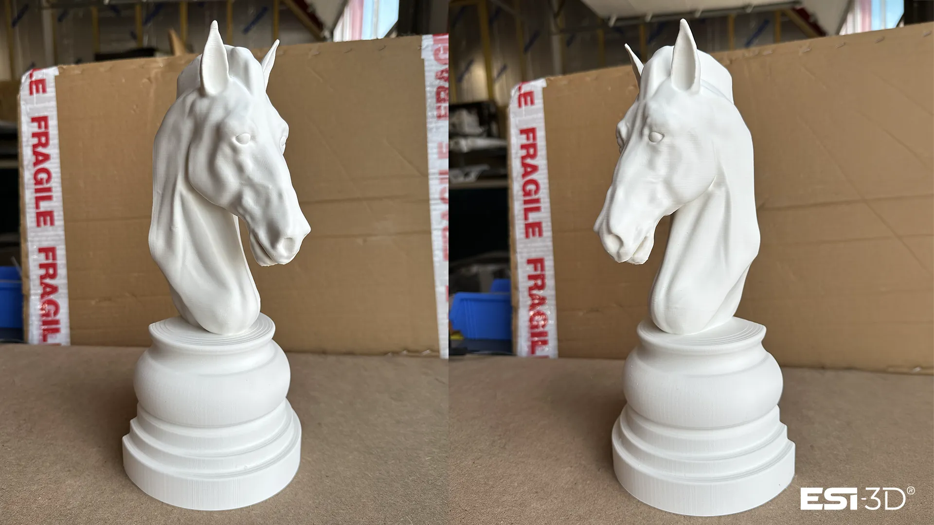 Sculpture monumentale représentant une demi-pièce d’échecs réalisée sur mesure en impression 3D grand format pour une installation artistique, un espace public ou une scénographie événementielle.