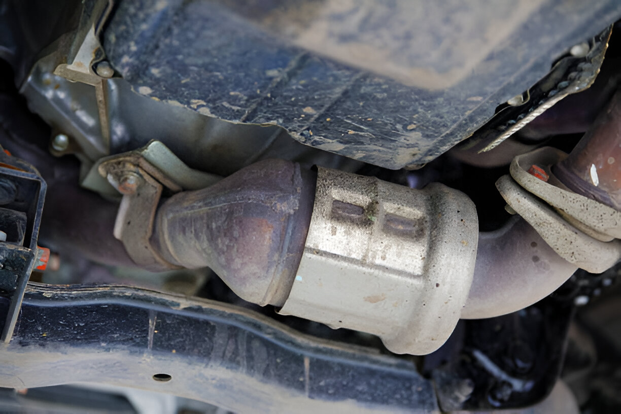 Dirty catalytic converter attached to a vehicle's exhaust system