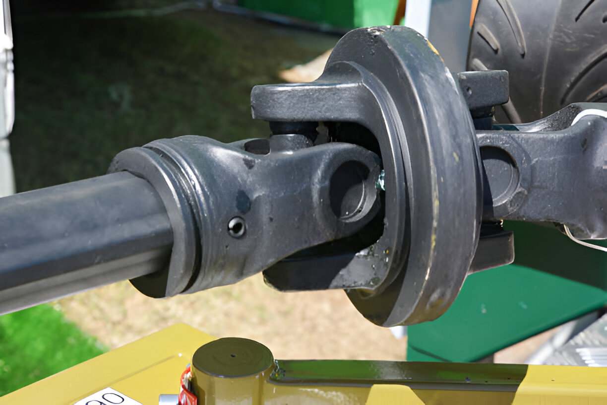 Close-up of a mechanical joint or universal coupling on industrial equipment