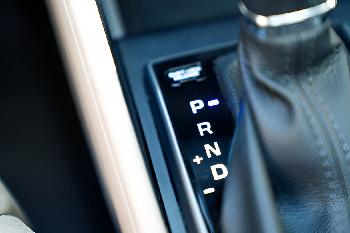 Close-up of automatic transmission gear selector with PRND settings