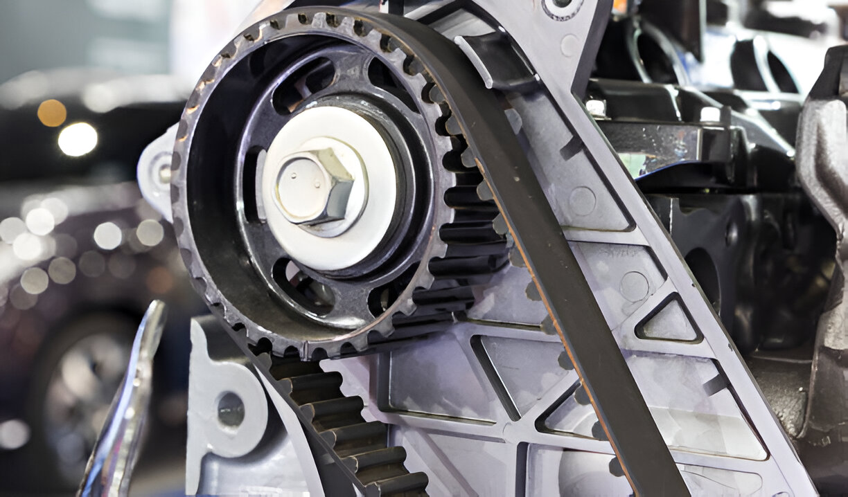 Close-up of a mechanical gear system with interlocking metal components
