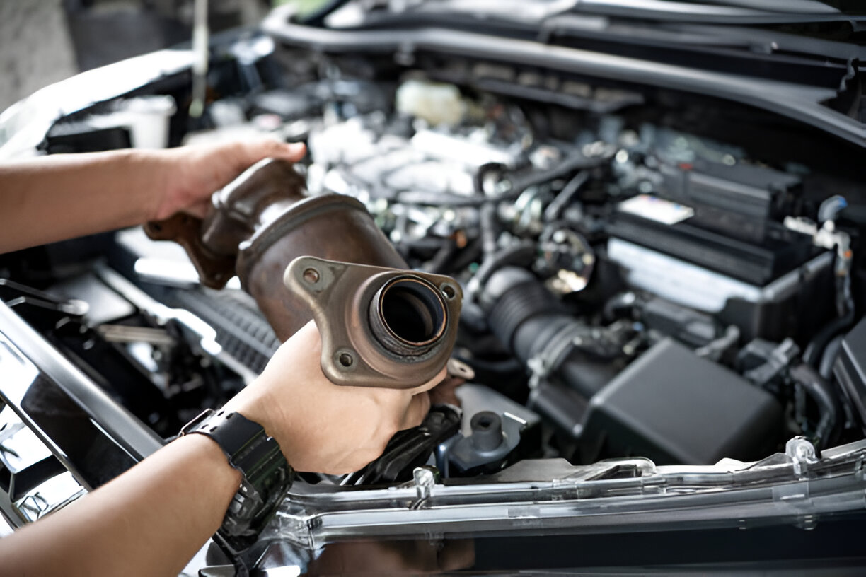 Mechanic's hand removing part from complex car engine during repair