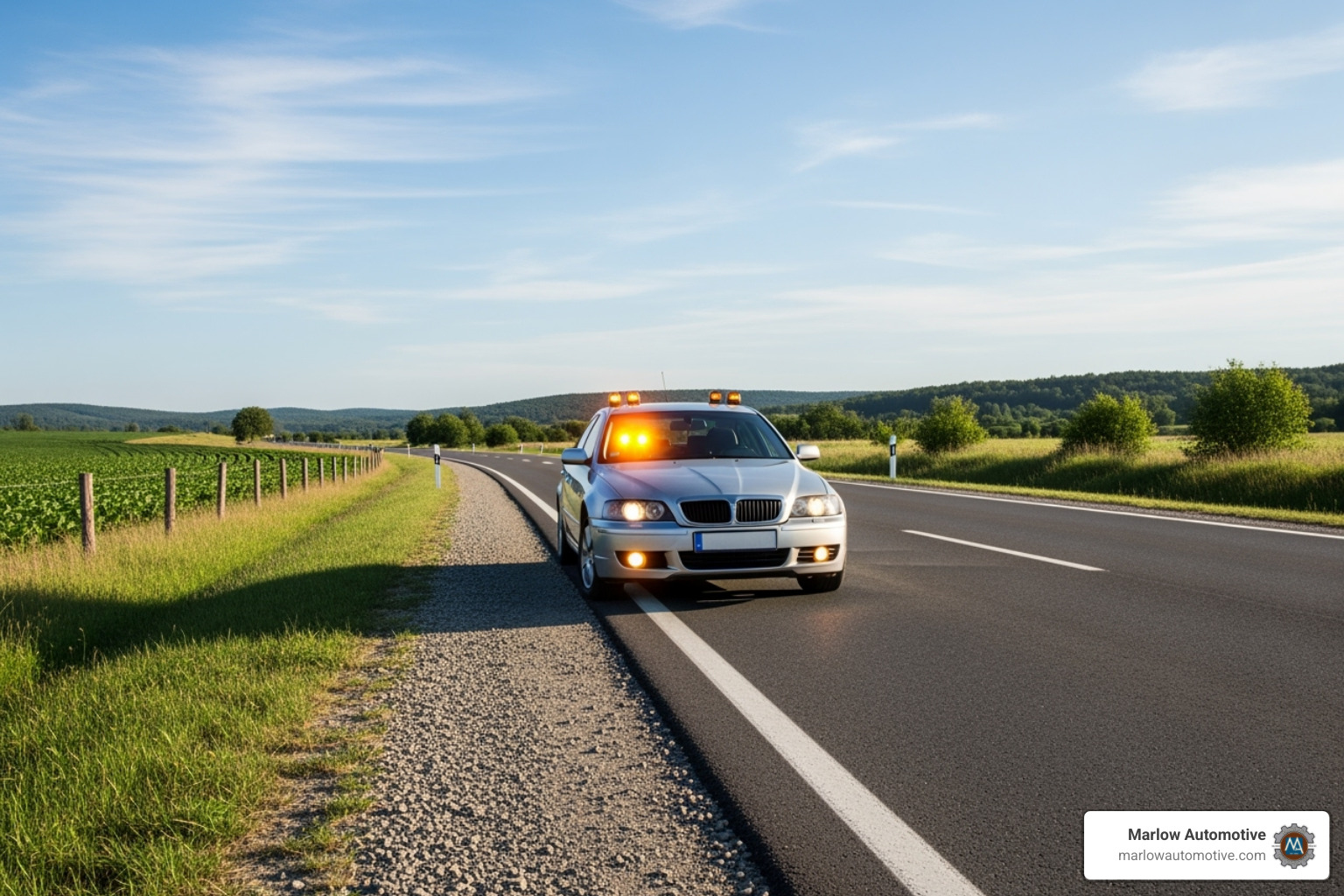 Driver pulled over safely on the side of the road with hazard lights on - car overheating repair