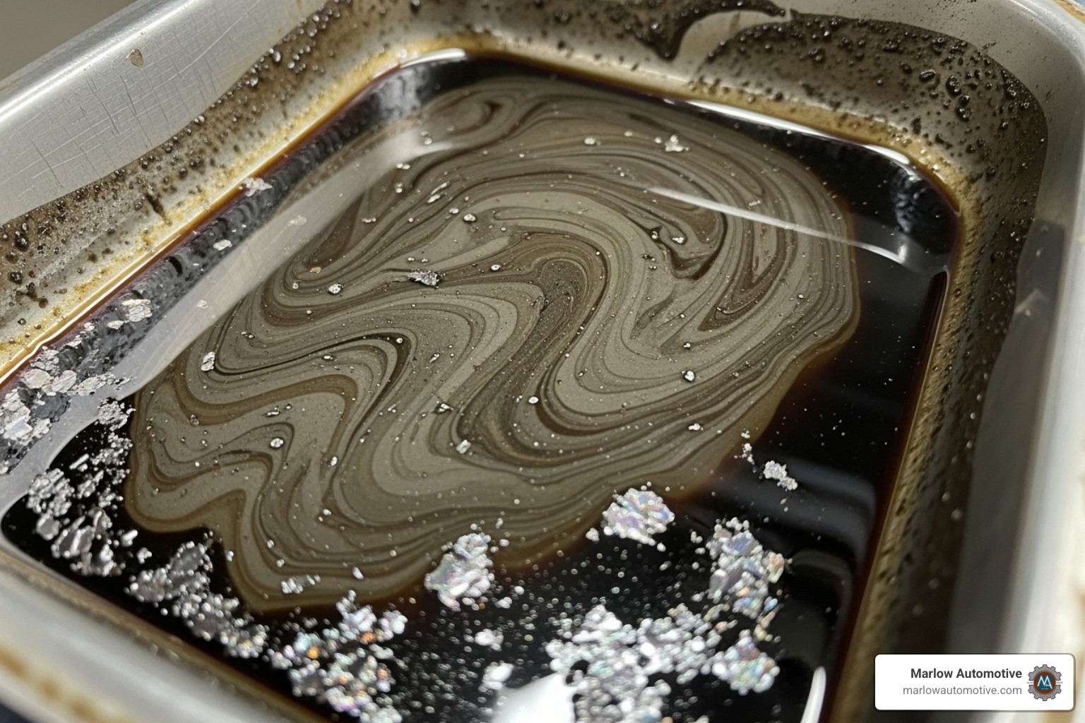 Dirty, metallic differential fluid in a pan - differential service