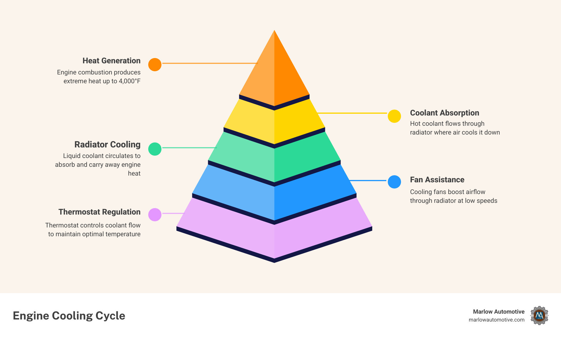 infographic on engine cooling cycle - best car overheating repair in carrollton, tx infographic pyramid-hierarchy-5-steps