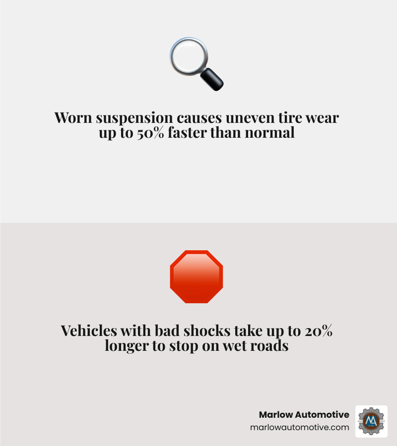 Infographic showing how bad suspension affects tire wear, braking distance, and vehicle safety - how bad suspension affects Infographic showing how bad suspension affects tire wear, braking distance, and vehicle safety - how bad suspension affects