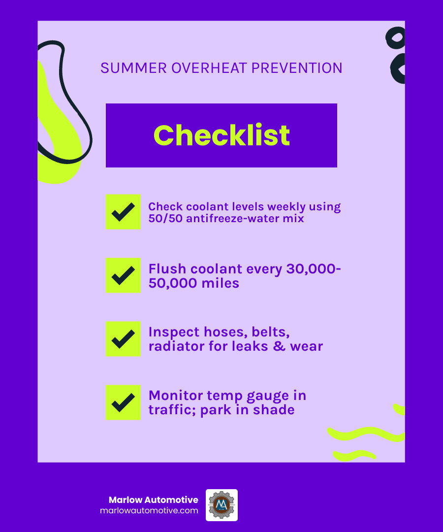 Infographic showing how a car cooling system works and top summer overheating prevention tips - car overheating prevention Infographic showing how a car cooling system works and top summer overheating prevention tips - car overheating prevention