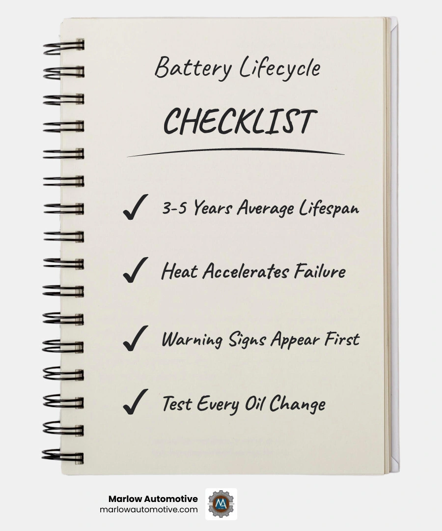 Car battery lifecycle stages and common failure warning signs infographic - car battery service Allen location infographic