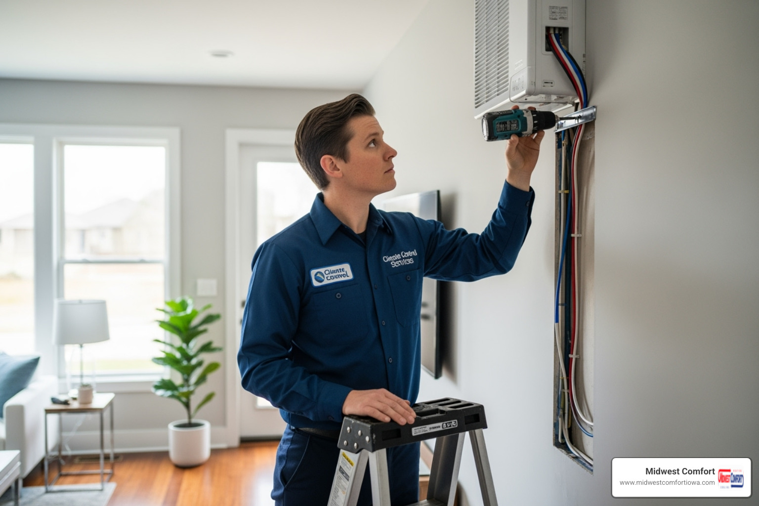 certified technician carefully installing an indoor ductless unit - ductless replacement waukee certified technician carefully installing an indoor ductless unit - ductless replacement waukee
