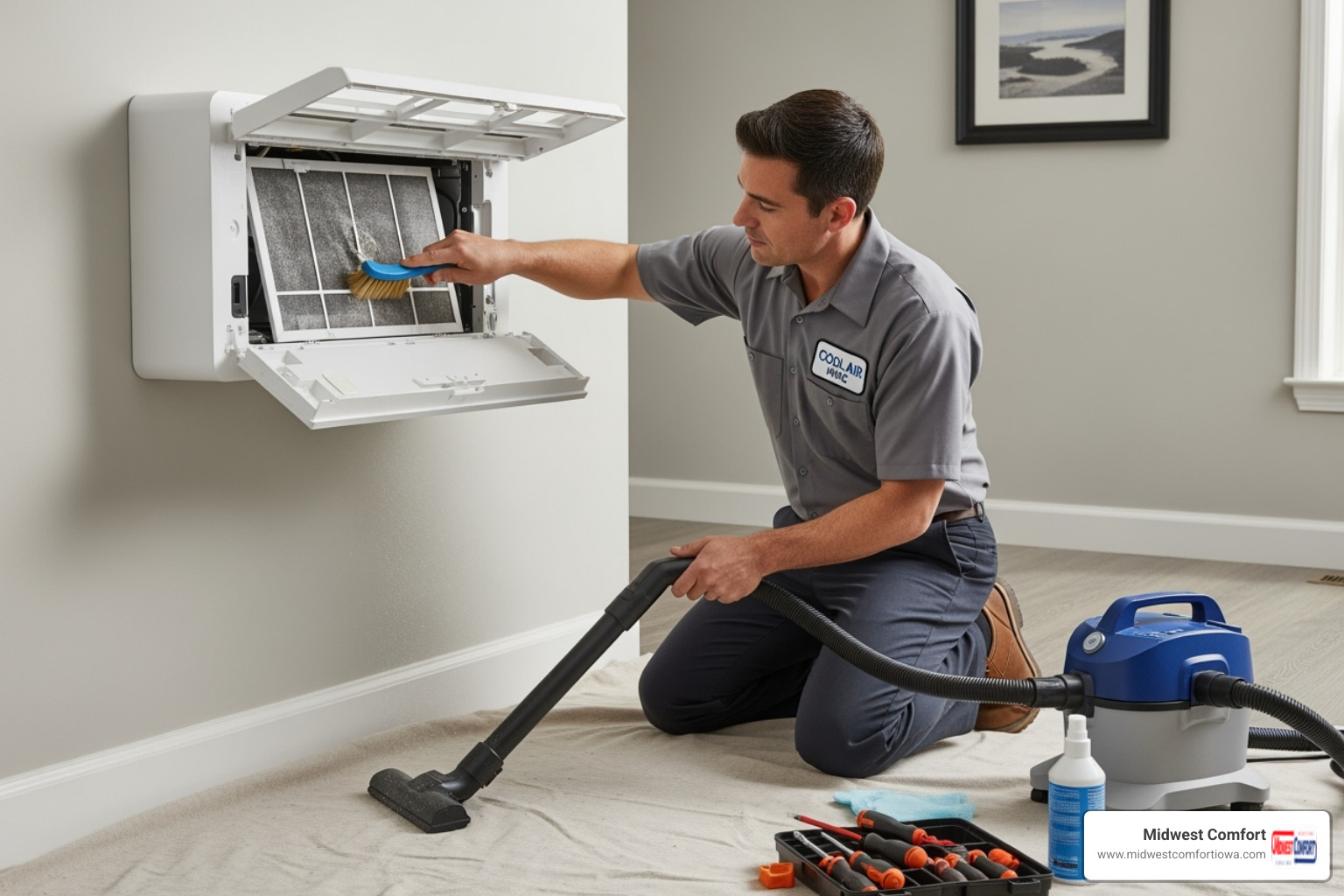 technician cleaning the filter of an indoor mini-split unit - mini split near me des moines technician cleaning the filter of an indoor mini-split unit - mini split near me des moines