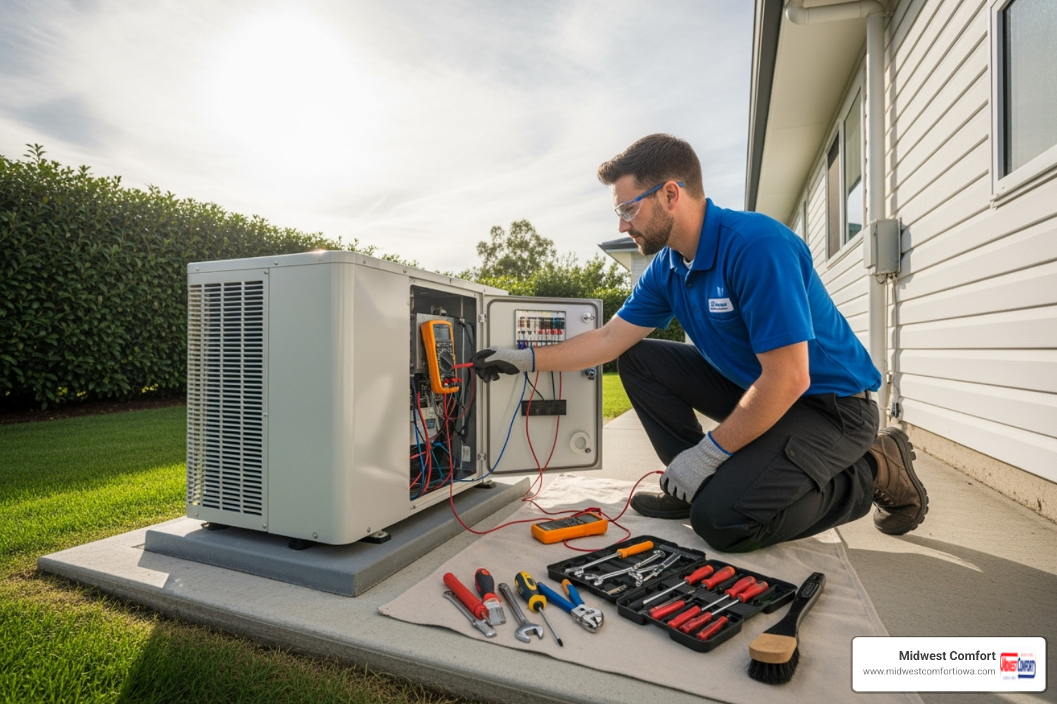technician performing a heat pump tune-up - heat pump installation des moines