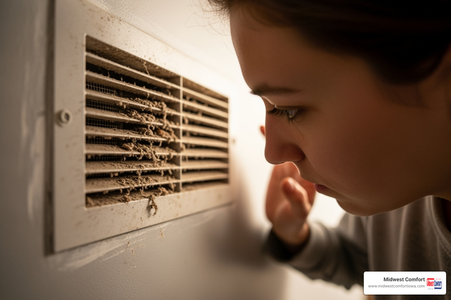 Person looking at dusty air vent - air duct cleaning des moines Person looking at dusty air vent - air duct cleaning des moines