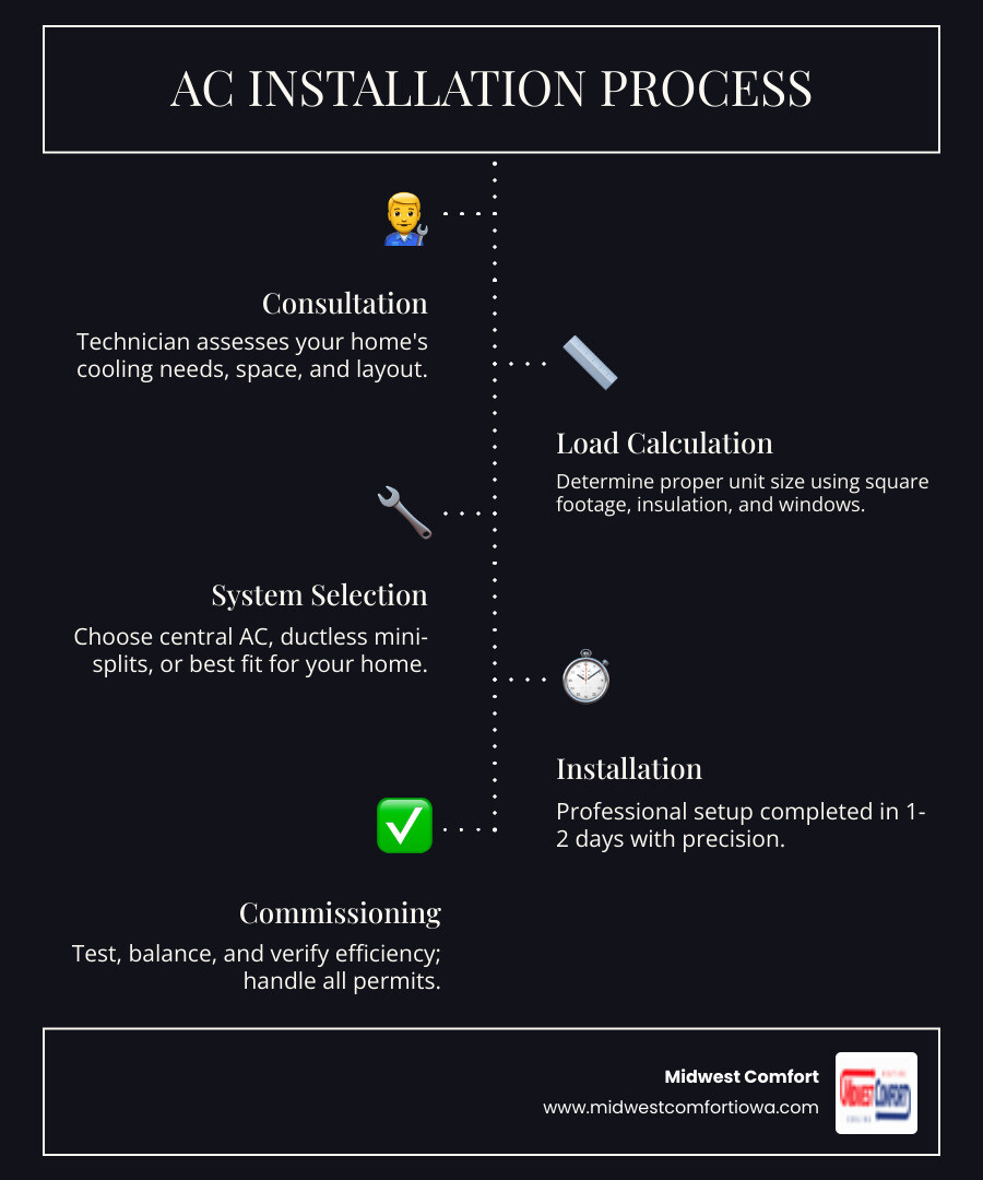 Step-by-step AC installation process infographic for Granger IA homeowners in Dallas County - ac installation in granger ia Step-by-step AC installation process infographic for Granger IA homeowners in Dallas County - ac installation in granger ia