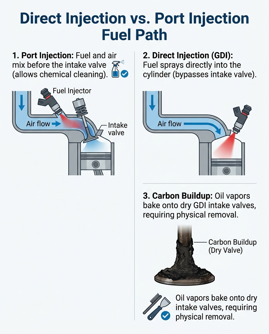 Direct Injection vs. Port Injection Fuel Path