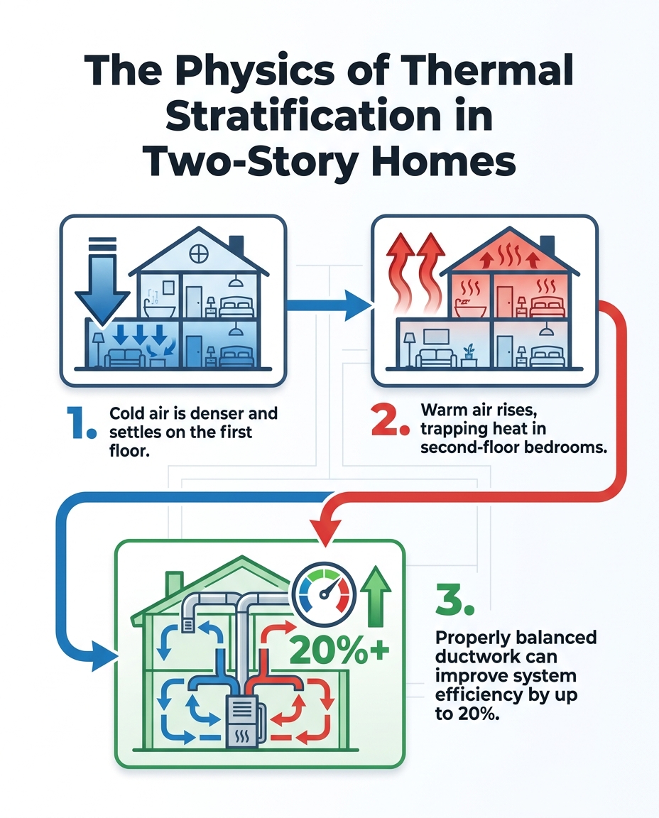 The Physics of Thermal Stratification in Two-Story Homes