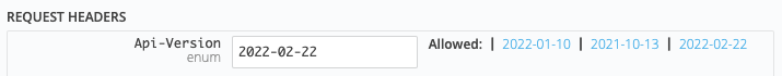 A screenshot of the 'Api-version' header requests user interface