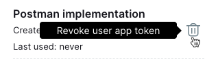 A screenshot of the 'revoke user app token' interface