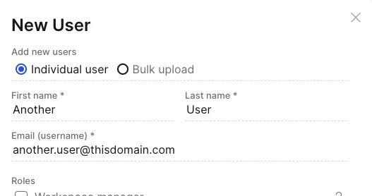 A screenshot of the 'new user' section from the cutover interface