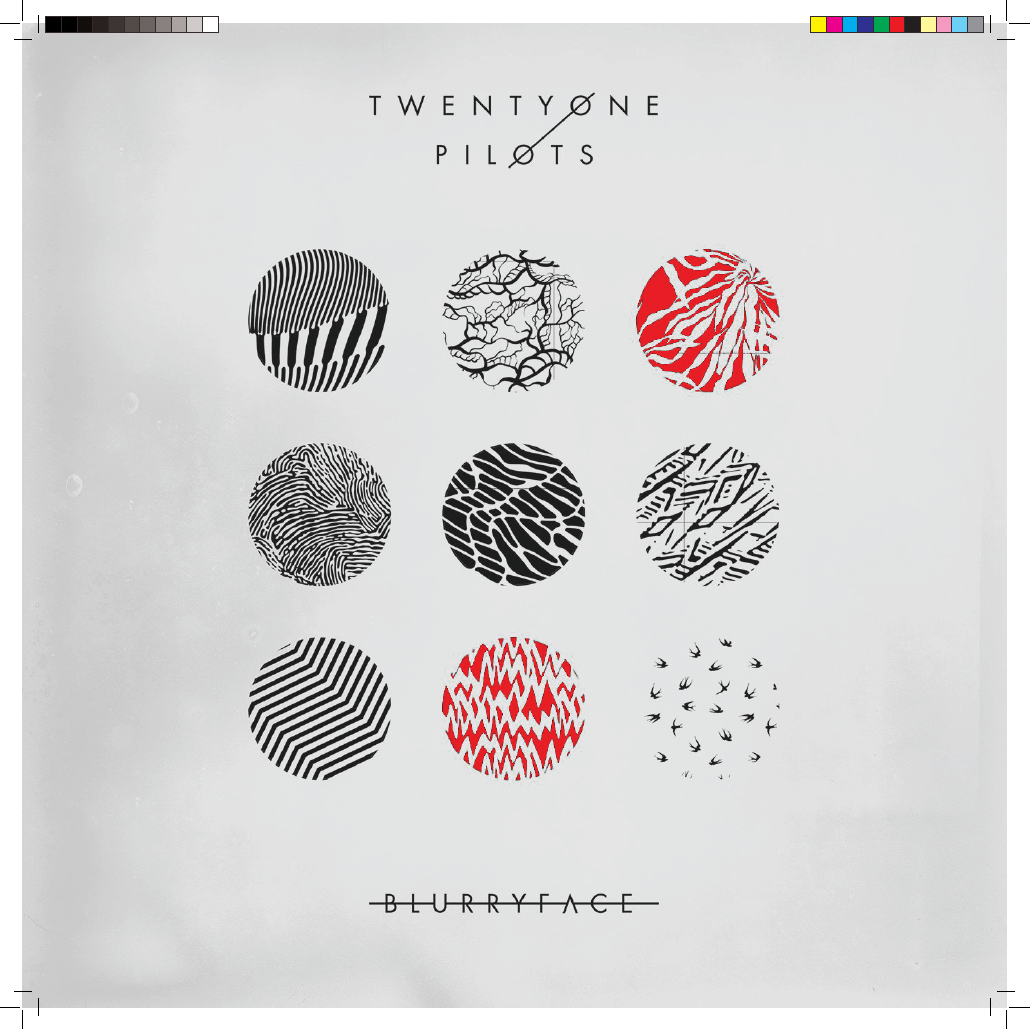 Cette image contient un visuel représentant l'album de Twenty One Pilots "Blurry Face" réinventé par Garris NICOLAS.