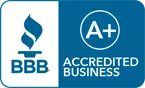 BBB Accredited Business logo with A+ rating showcased prominently.
