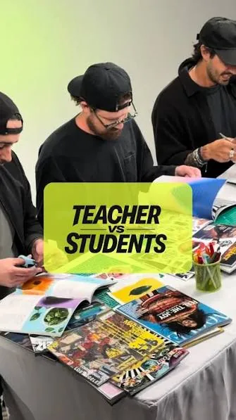 Teacher versus students creative challenge around a worktable