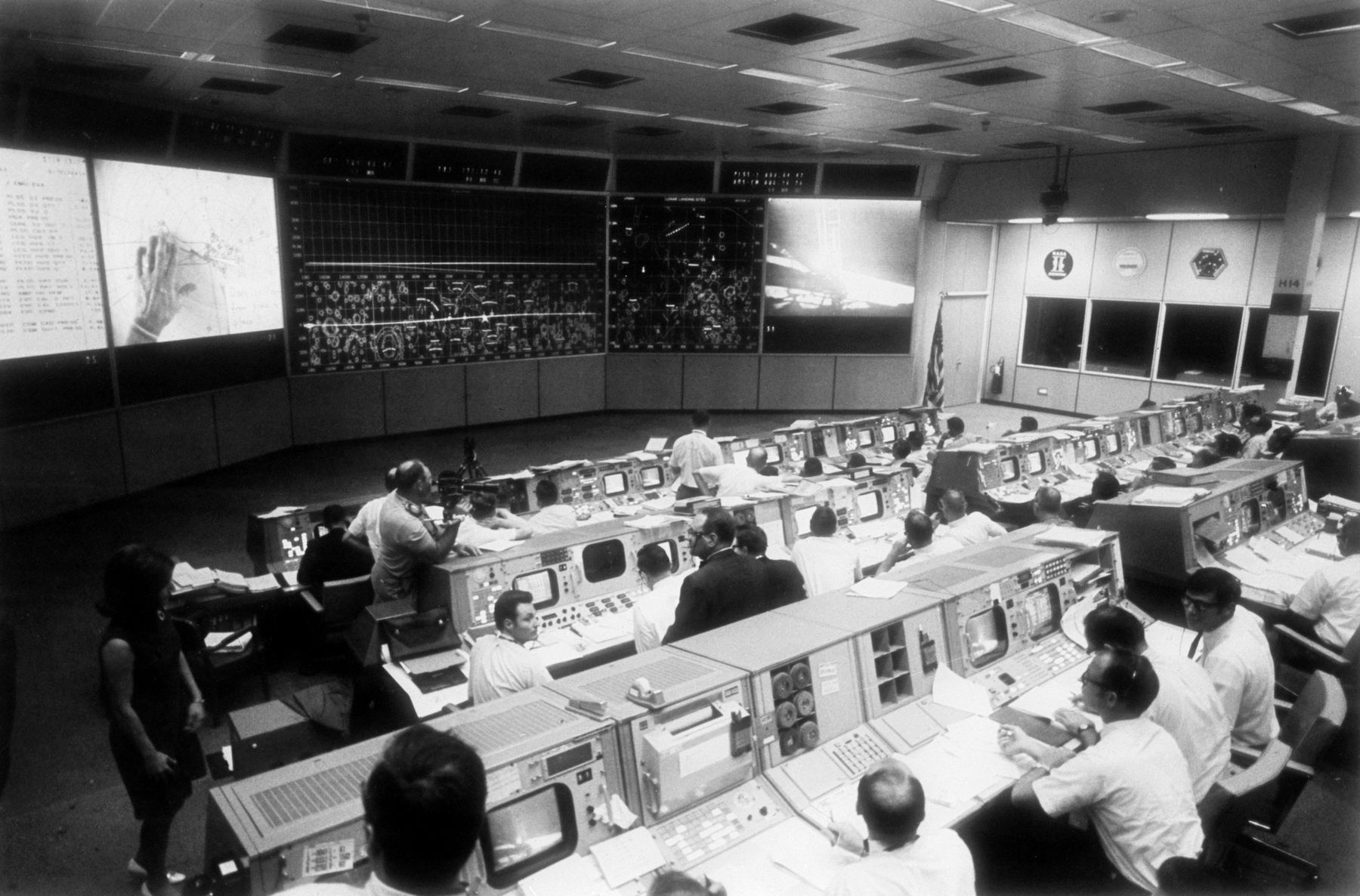 Mission Control in Houston during the Apollo 11 lunar surface EVA.