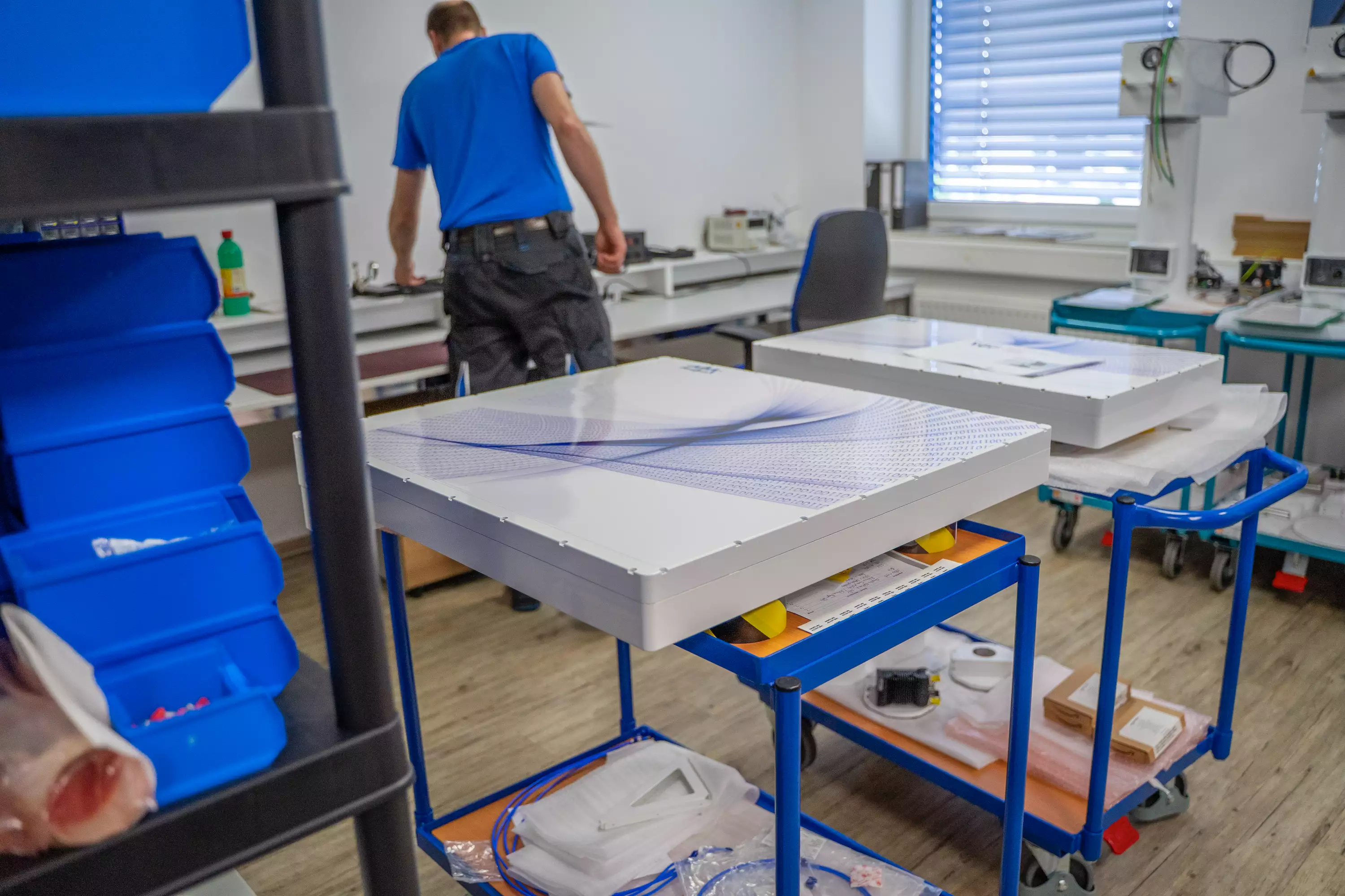 Planar antennas in WTW workshop waiting to be mounted to pedestals