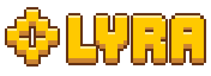 Pixel art style yellow logo with a cross symbol followed by the word LYRA in blocky letters.