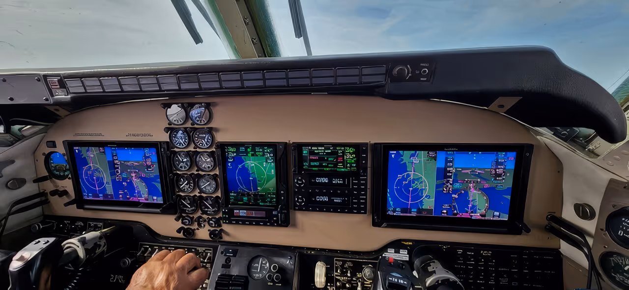 New and upgraded avionics panel in cockpit.