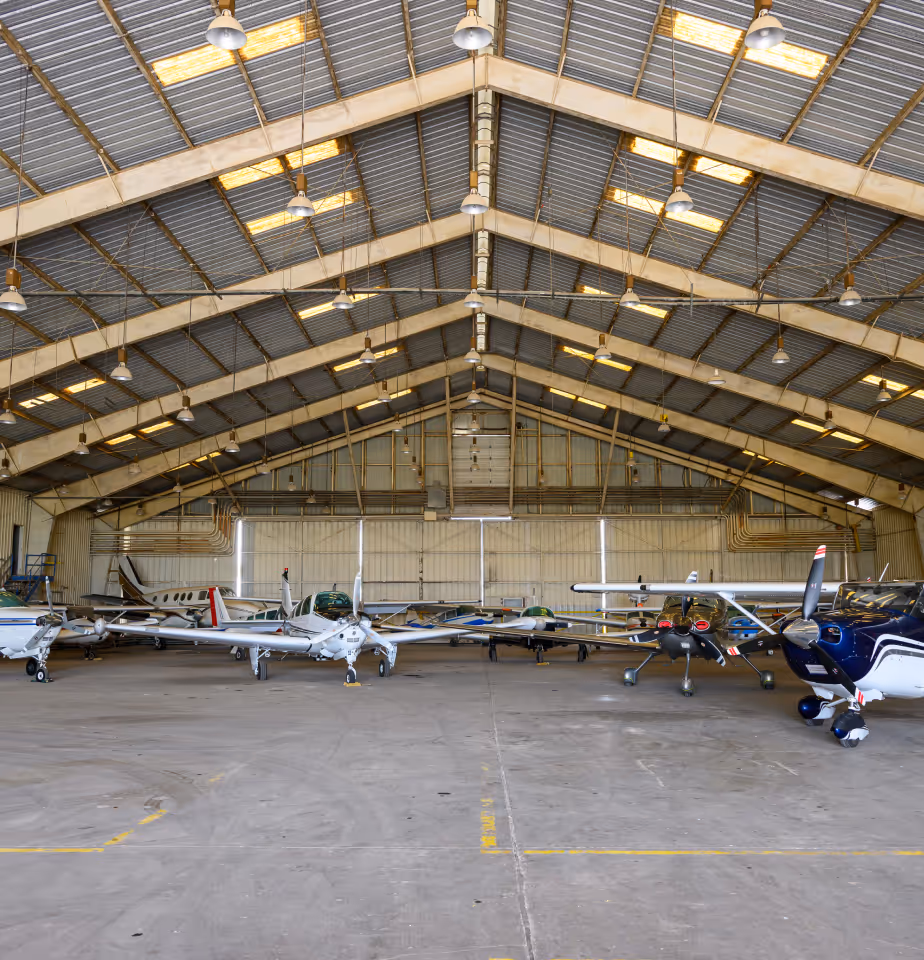 Aircraft in aircraft storage hangar.