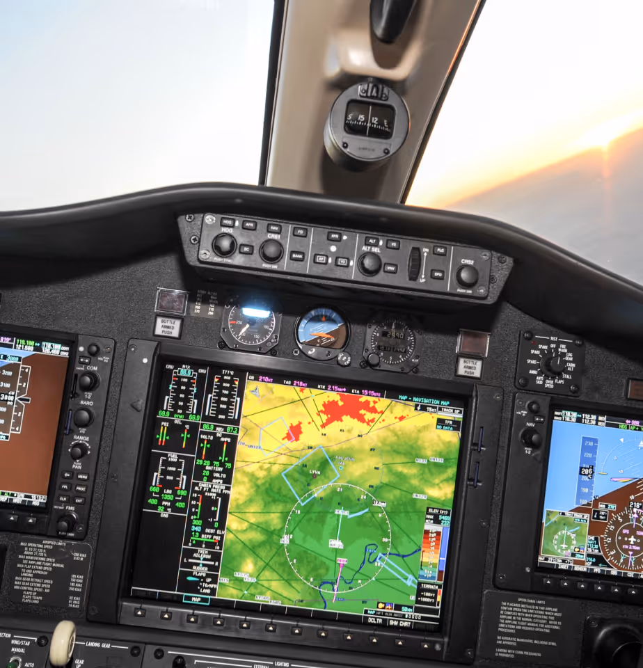Upgraded avionics equipment in a Cessna cockpit.