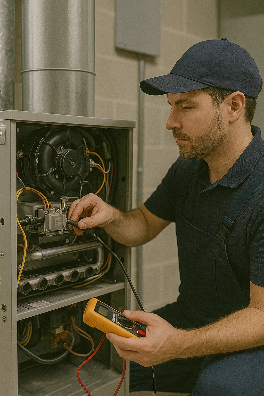 Field tech completing furnace tune-up